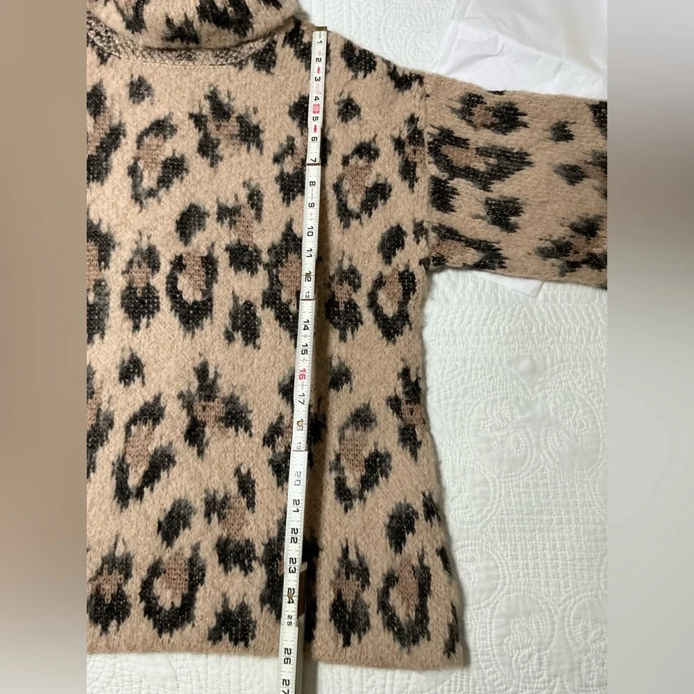 Kate Spade Leopard Print Chunky Sweater Alpaca Wool Oversized Mock Neck | XL
